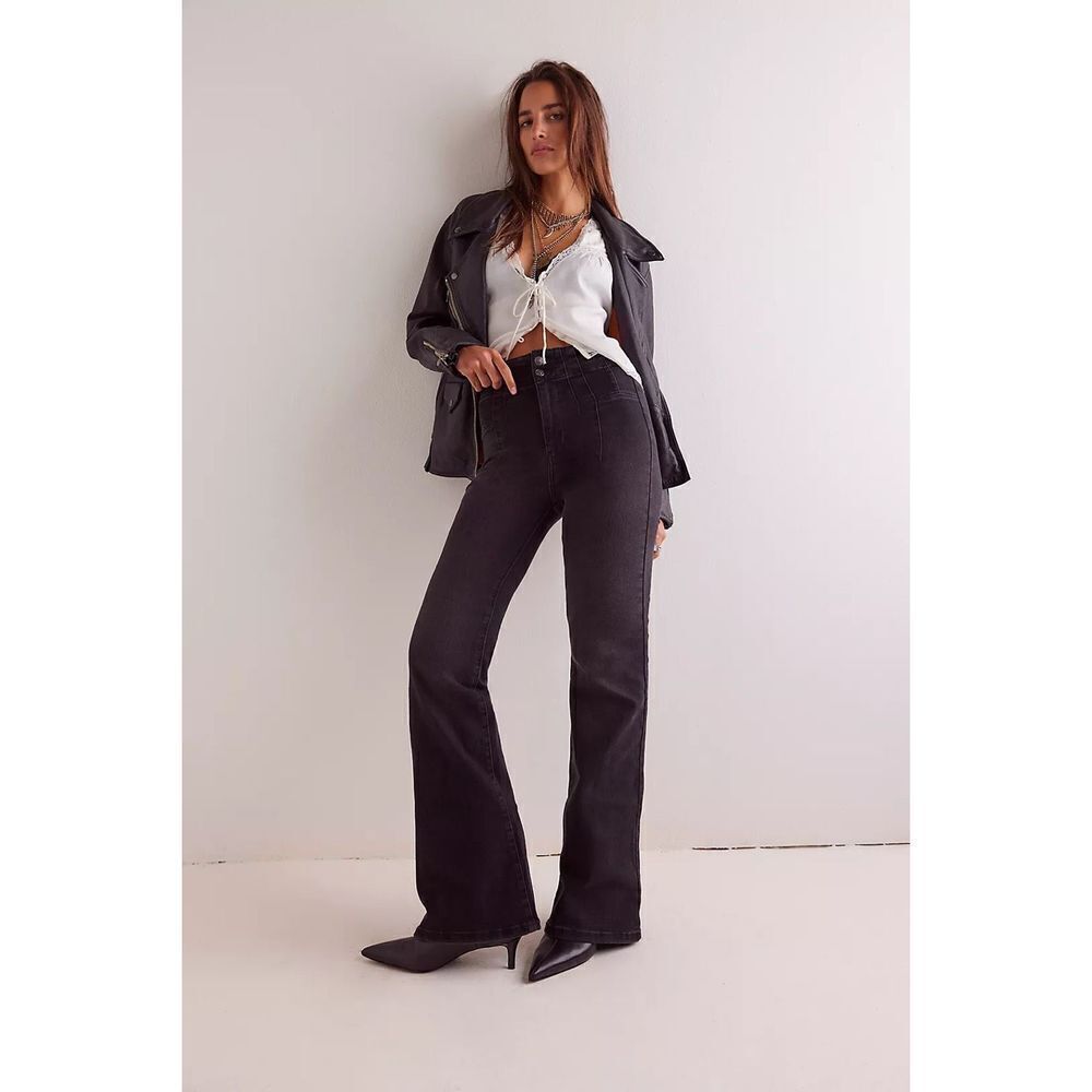 Free People We The Free Jayde Flare Jeans Onyx Women Size 31 Stretch High Rise